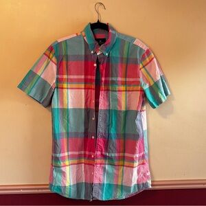 American Eagle Outfitters Colorful Plaid Button Down Short Sleeve Shirt